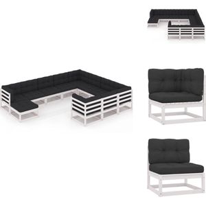 11-tlg. Garten-Lounge-Set mit Kissen Weiß Kiefer Massivholz - Gartenmöbel Set - Lounge Möbel - Outdoor Möbel - Rattan Gartenmöbel - Kiefernholzmöbel