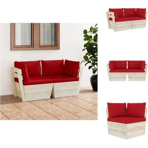 vidaXL Pallet Hoekbank - 60x60x65 cm - Geïmpregneerd vurenhout - Rood kussen - Tuinset