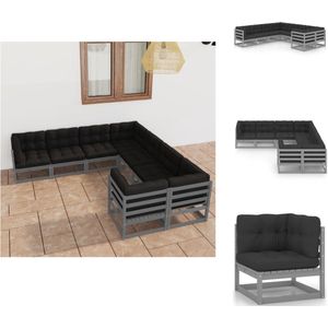 8-tlg. Garten-Lounge-Set mit Kissen Grau Massivholz Kiefer - Gartensofa - Lounge Set - Gartenmöbeln - Outdoor Möbel - Rattan Gartenmöbel