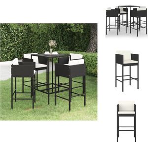 vidaXL Tuinset - Tuinsets - Loungeset - Loungesets - 5-delige Tuinbarset met kussens poly rattan zwart