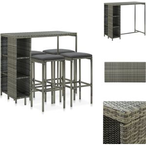 vidaXL Tuinbarset - Tuinbarsets - Barset - Barsets - 5-delige Tuinbarset met kussens poly rattan grijs