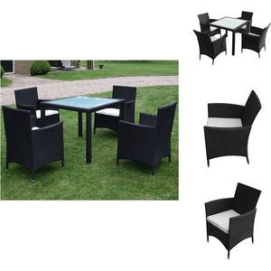 vidaXL Rattan Garden Furniture Set - 1 Table - 4 Chairs - Black - Steel Frame - Aluminum Legs - Table- 90x90x75cm - Chair- 58x61x88cm - Tuinset