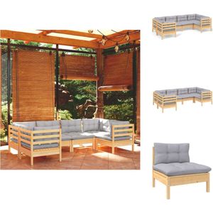 6-tlg. Garten-Lounge-Set mit Grauen Kissen Kiefernholz - Garten Lounge Set - Kiefernholz Möbel - Outdoor Möbel - Loungemöbel - Gartenmöbel