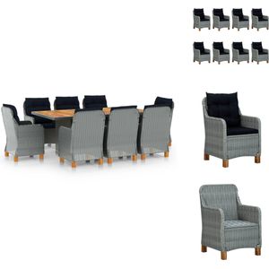 vidaXL Eethoek Voor Buiten - Eethoeken Voor Buiten - Tuintafel En Stoel - Tuintafels En Stoelen - 9-delige Tuinset met kussens poly rattan lichtgrijs