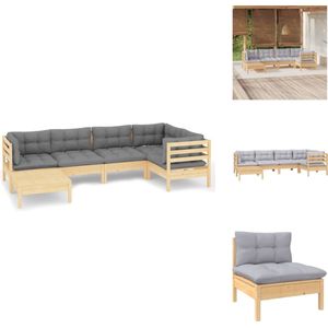 vidaXL Loungeset Grey Pine Wood Corner Sofa - 63.5x63.5x62.5 cm - Modular Design - Tuinset