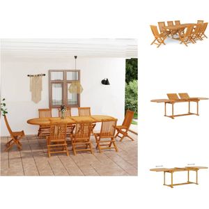 vidaXL Teakhouten tuinset - tafel (180-280x100x75 cm) - 8 stoelen (47x60x89 cm) - inklapbaar - waterbasisafwerking - Tuinset