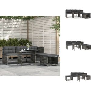 vidaXL Tuinmeubelset - Grijs - PE-rattan en gepoedercoat staal - 2-zitsbank - hoekbank - eettafel - voetenbank - Afm - 125 x 60 x 65 cm - Incl - kussens - Tuinset