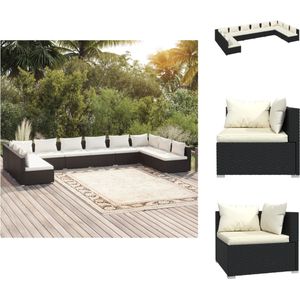 vidaXL Poly Rattan Hoekbank - Tuinmeubelset - Zwart - Modulair design - Waterbestendig PE-rattan - Staal frame - Comfortabele kussens - Inclusief 2 hoekbanken - 8 middenbanken - 10 zitkussens en 12 rugkussens - Tuinset