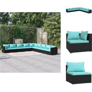 vidaXL Loungeset - Zwarte PE-rattan - Stalen frame - Waterblauwe kussens - Modulair design - Comfortabel - 150cm breed - Tuinset