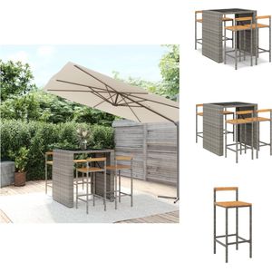 vidaXL Tuinbarset - Tuinbarsets - Bartafelset - Bartafel En Stoel - 5-delige Tuinbarset poly rattan en massief acaciahout grijs