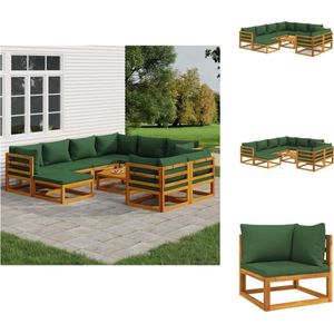 vidaXL Loungeset - Loungesets - Tuinset - Loungeset Tuin - 10-delige Loungeset met groene kussens massief hout