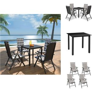 vidaXL Tuinset - PE rattan - Glazen tafelblad - Inklapbare stoelen - 80x80x74 cm - Zwart/wit/grijs - Tuinset
