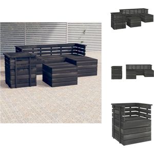 vidaXL Pallet Loungeset - Armstoel 70x65x71.5cm - Middenbank 60x65x71.5cm - Hoekbank 65x65x71.5cm - Hocker/Tafel 60x60x41.5cm - Massief grenenhout - Donkergrijs - Tuinset