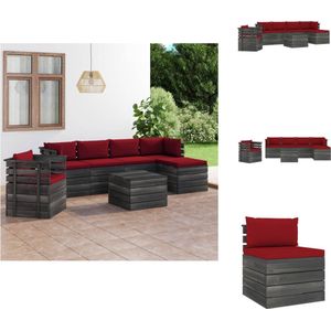 vidaXL Loungeset Pallet - Grenenhout - 6-delig - Wijnrood - 100% polyester - Tuinset