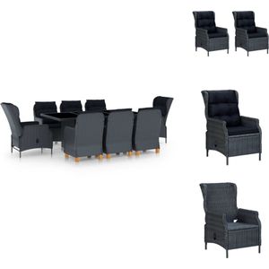 vidaXL Dining Set - PE Rattan - 200x100x74 cm - Dark Grey - 8 Chairs - Cushions included - Tuinset