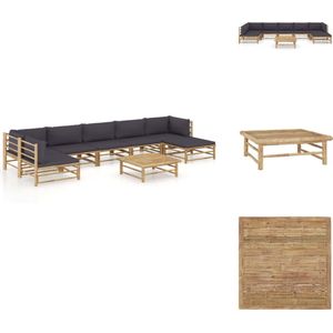 vidaXL Bamboe Loungeset - Hoekbank - Middenbank - Voetenbank - Tafel - Donkergrijs kussen - Montage vereist - 150 cm breed - Tuinset