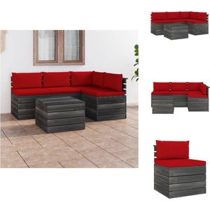 vidaXL Loungeset Pallet Grenenhout - 60x65x71.5 cm - Rode Kussens - Tuinset