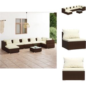 vidaXL Poly Rattan Lounge Set - 3 hoekbanken - 3 middenbanken - 1 voetenbank - 1 tafel - Bruin - Modulair design - Tuinset