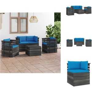 vidaXL Pallet Lounge Set - Armstoel Hoekbank Tafel - 70x65x71.5 cm - Massief grenenhouten en polyester bekleding - Lichtblauwe kussens - Montage vereist - Tuinset