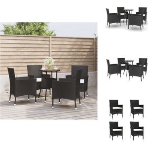 vidaXL Bistroset - Bistrosets - Bistro Set - Bistrotafel - 5-delige Bistroset met kussens poly rattan zwart