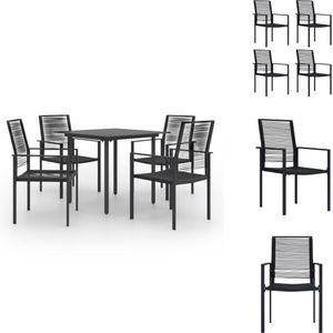 vidaXL Tuinset - Eettafel en stoelen - Gepoedercoat staal - Glas - Waterbestendig - Zwart - 80x80x74cm - 60x55x90cm - Set van 1 tafel en 4 stoelen - Montage vereist - Tuinset