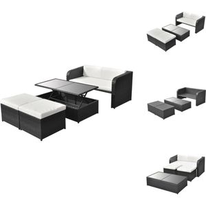 vidaXL Eethoek Voor Buiten - Eethoeken Voor Buiten - Tuintafel En Stoel - Tuintafels En Stoelen - 4-delige Loungeset met kussens poly rattan zwart
