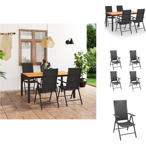 vidaXL Tuinmeubelset - Tafel 150x90x74 cm - Stoel 55x64x105 cm - Zwart - HKC en aluminium - PE-rattan - 7 posities kantelbare rugleuning - Montage vereist - 1 tafel 4 stoelen - vidaXL - Tuinset