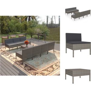 vidaXL Loungeset Serene Grijs - Tuinmeubelset modulair - PE-rattan - 60x60x35cm tafel - 57x69x69cm middenbank - Inclusief kussens - Montage vereist - 1 tafel - 7 middenbanken - 7 zitkussens - 7 rugkussens - vidaXL - Tuinset