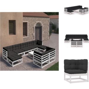 10-tlg. Garten-Lounge-Set mit Kissen Weiß Massivholz Kiefer - Garten Lounge Set - Holzmöbel - Gartenmöbel - Outdoor Möbel - Rattan Gartenmöbel