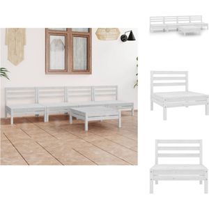 vidaXL Loungeset Grenenhout - Wit - 63.5 x 63.5 x 62.5 cm - Inclusief 4 Middenbanken en 1 Tafel - Tuinset