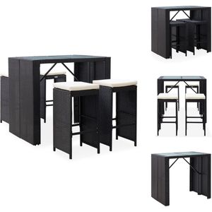 vidaXL Barset - Barsets - Tuinbarset - Tuinbarsets - 5-delige Tuinbarset poly rattan en glas zwart