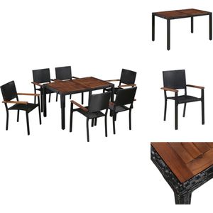 vidaXL Tuinset - Tuinsets - Eetset - Eetsets - 7-delige Tuinset poly rattan en acaciahout zwart