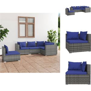 vidaXL Loungeset - Trendy - Tuinmeubelen - 70x70x60.5 - Grijs - donkerblauw - PE-rattan - gepoedercoat staal - kunststof - 3 hoekbank - 2 middenbank - 5 zitkussen - 8 rugkussen - Montage vereist - Tuinset