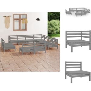 vidaXL Pallet Loungeset - Pallet Loungesets - Pallet Loungebank - Loungeset - 11-delige Loungeset massief grenenhout grijs