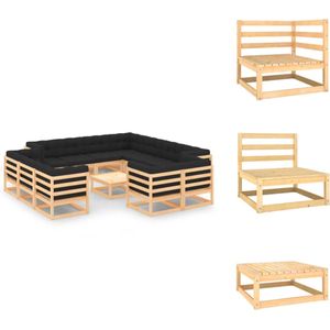 vidaXL Pallet Loungeset - Pallet Loungesets - Tuinset - Tuinsets - 13-delige Loungeset met antracietkleurige kussens grenenhout