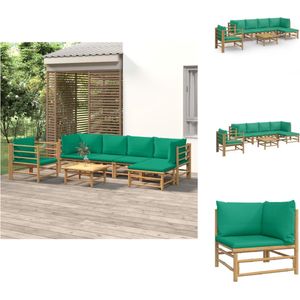 vidaXL Bamboe Tuinset - Lounge - 7-delig - Groen kussen - 150x65x65 cm - Tuinset