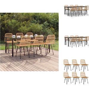 vidaXL Lounge Set - PE-rattan - Stalen frame - Gehard glas - Comfortabele zitplaatsen - Met pootdoppen - Inclusief montagehandleiding - Tuinset