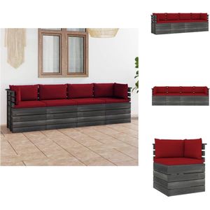 vidaXL Vierzitsbank Pallet - 60 x 65 x 71.5 cm - Massief Grenenhout - Wijnrood - Tuinset