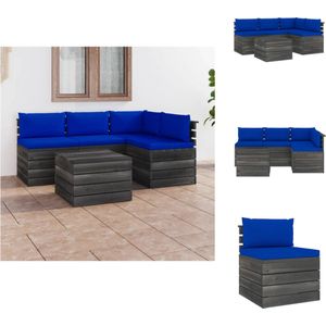 vidaXL Tuinset Pallet - Grenenhout - Blauwe Kussens - Tuinset