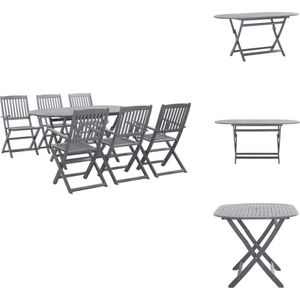vidaXL Ovale tafel set Grijs - 160 x 85 x 75 cm - Massief acaciahout met greywash - Tuinset