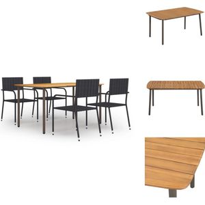 vidaXL Tuinset - Acaciahouten eettafel - PE-rattan eetstoelen - 150x90x72 cm - Zwart - Tuinset