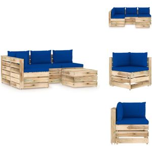 vidaXL Pallet Loungeset - Hoekbank 69x70x66 cm - Middenbank 60x70x66 cm - Tafel/Voetenbank 60x62x37 cm - Blauwe kussens - Tuinset