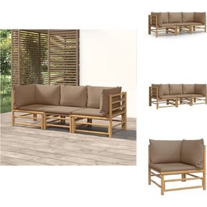 vidaXL Bamboe Tuinset - Middenbank 55x69x65 cm - Hoekbank 69x69x65 cm - Taupe kussens - Tuinset