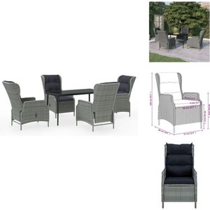 vidaXL Tuinset - Outdoor Living - Tafel 140 x 70 x 74 cm - Stoel 57 x 88 x 100 cm - PE-rattan - gepoedercoat staal - Tuinset