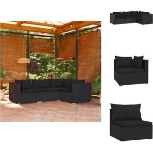 vidaXL Loungeset - Loungesets - Tuinsets - Poly Rattan Loungeset - 4-delige Loungeset met kussens poly rattan zwart