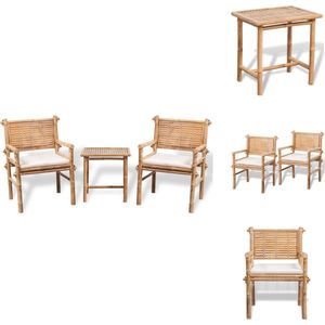 vidaXL Tuintafel En Stoel - Tuintafels En Stoelen - Tuintafel Set - Tuintafel Sets - 3-delige Bistroset met kussens bamboe