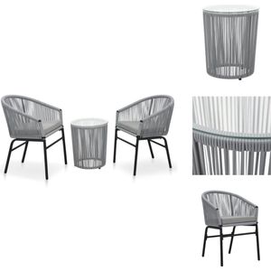 vidaXL Tuinset - Tuinsets - Tuinmeubelset - Tuinmeubelsets - 3-delige Bistroset met kussens PE-rattan grijs