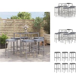 vidaXL Tuinbarset - Grijs - PE-rattan - 6 barkrukken - 110x70x110cm - Tuinset