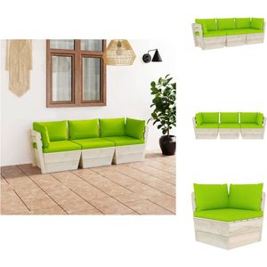 vidaXL Pallet Bank - Houten - 3-zits - Helder Groene Kussens - 60x60x65cm - Tuinset