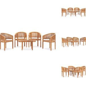 vidaXL Tuinstoel - Tuinstoelen - Houten Loungestoel - Houten Loungestoelen - 5-delige Loungeset banaanvormig massief teakhout